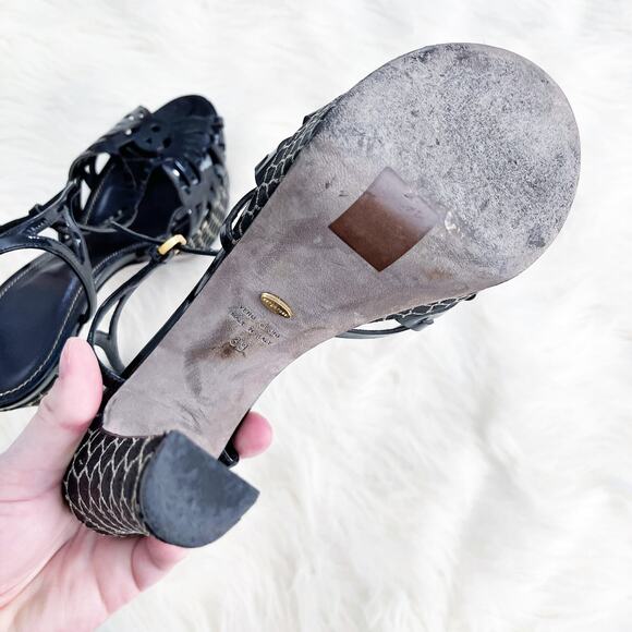 Sergio Rossi Black and Gold Textured Platform Sandals - Picture 10 of 11